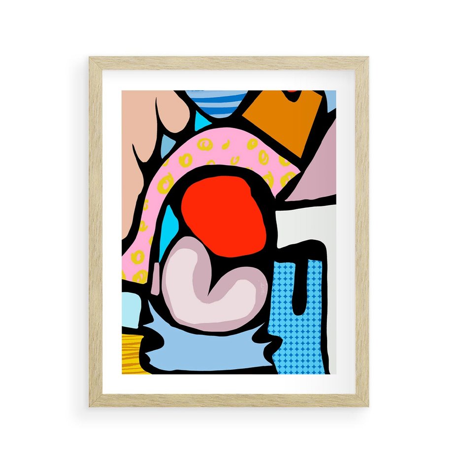 Plakat w ramie 40x50 - Czarny Komiks - abstrakcyjne formy, komiksowy styl - rama drewno