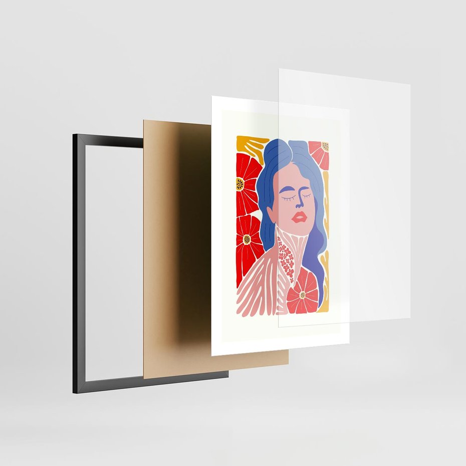 Plakat w ramie 50x70 - Nowoczesna Twarz - nowoczesna grafika, kolorowa twarz kobiety - rama czarna