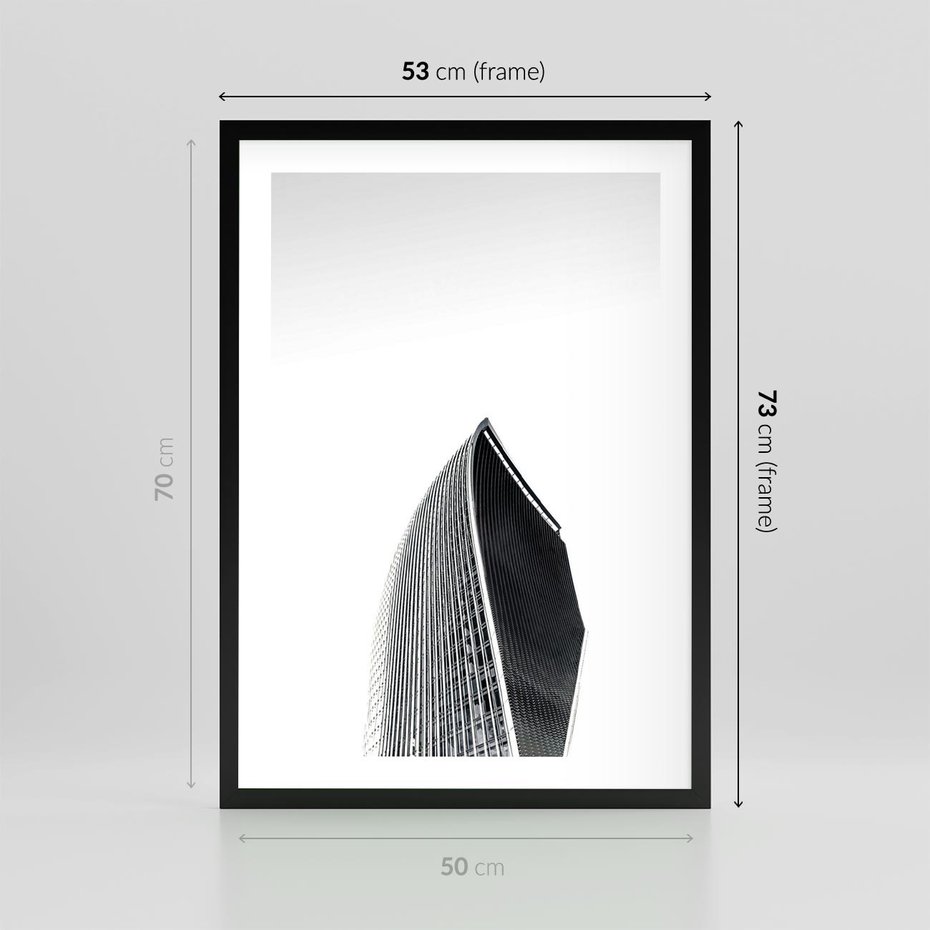 Plakat w ramie 50x70 - Czarno-Biały Wieżowiec - architektura, wieżowiec - rama czarna