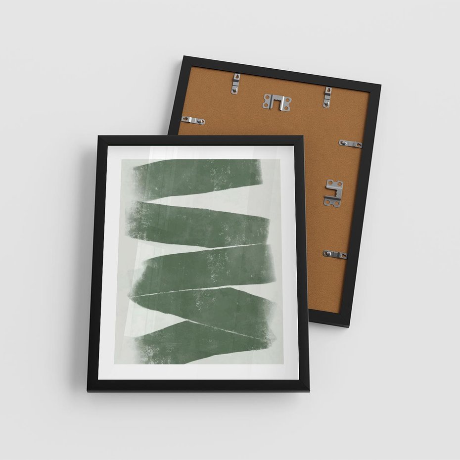 Plakat w ramie 40x50 - Zielone Refleksje - abstrakcja, zgaszony zielony kolor - rama czarna