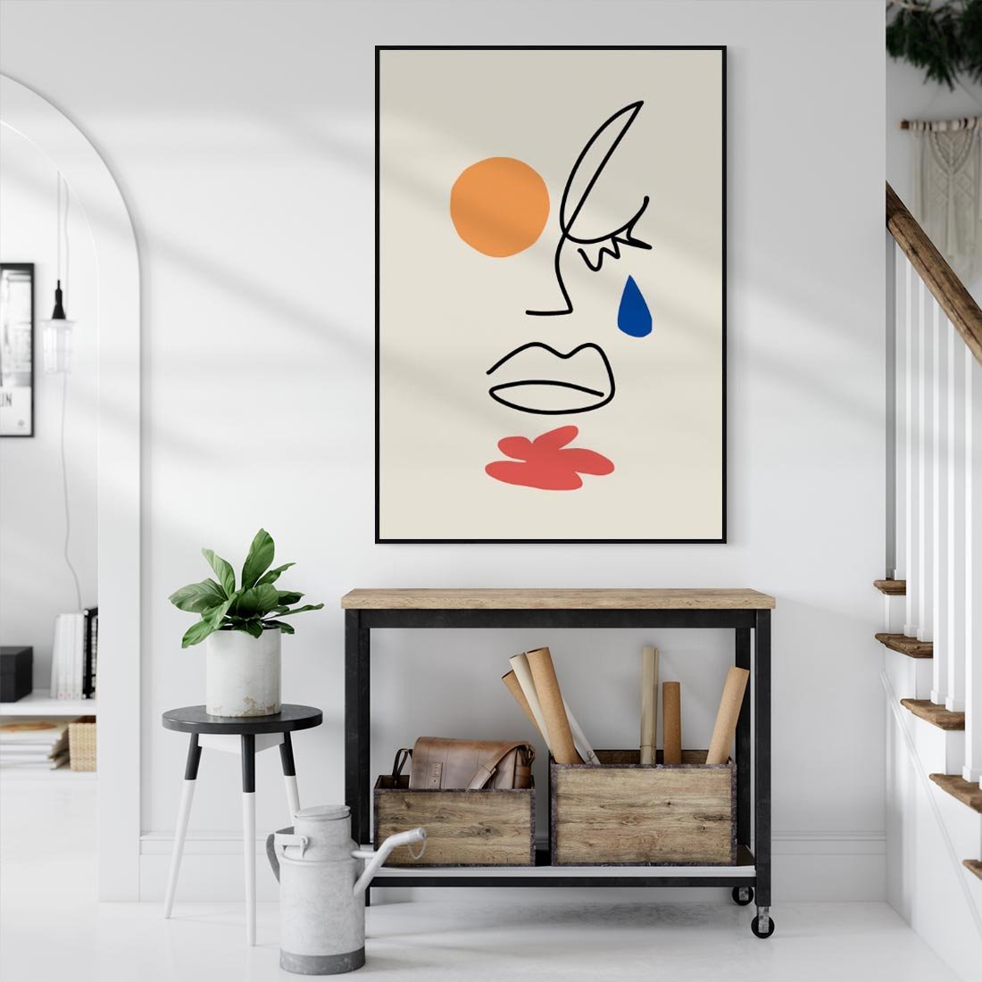 Obraz w ramie 70x100 - Impresje Plam - abstrakcyjny obraz, przypomina twarz - rama czarna