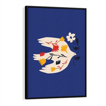 Obraz w ramie 70x100 - Bezgraniczne Widoki - niebieskie tło, abstrakcyjny biały ptak - rama czarna