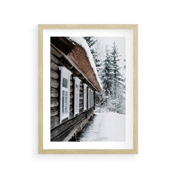 Plakat w ramie 50x70 - Cicha Zima - zima, domek w górach - rama drewno