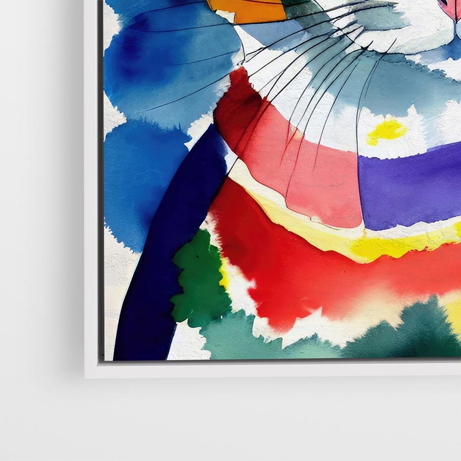 Obraz w ramie 80x80 - Koci Przyjaciel - abstrakcyjny obraz, akwarela - rama biała