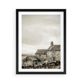 Plakat w ramie 50x70 - Kamienny Dom w Odcieniach Sepii - stary kamienny dom, odcienie sepii - rama czarna