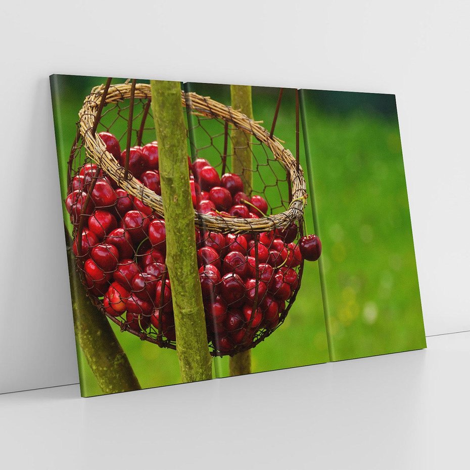 Obraz na płótnie 120x80 - Czereśnie w Koszyku Owocowy Skarb - czereśnie, koszyk