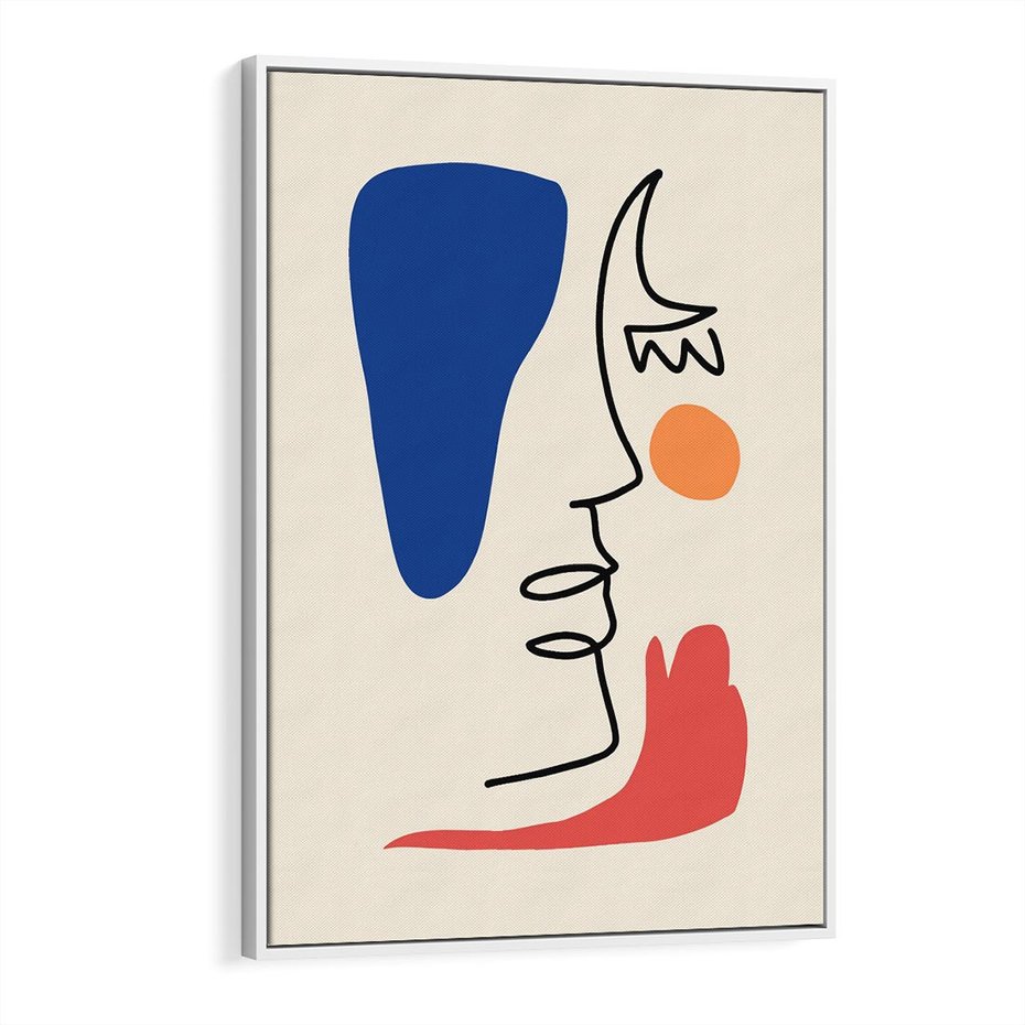 Obraz w ramie 80x120 - Rozbijające Symfonie Form - abstrakcyjny obraz, przypomina twarz - rama biała
