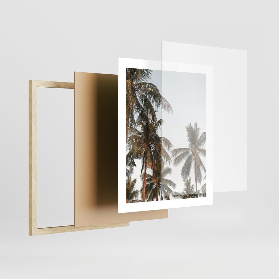Plakat w ramie 40x50 - Palmy - tęsknota za Hawajami - palmy, Hawaje - rama drewno