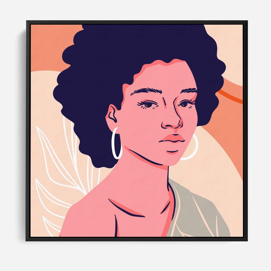 Obraz w ramie 50x50 - Kobiecy Kształt Świata - nowoczesny plakat, styl retro - rama czarna