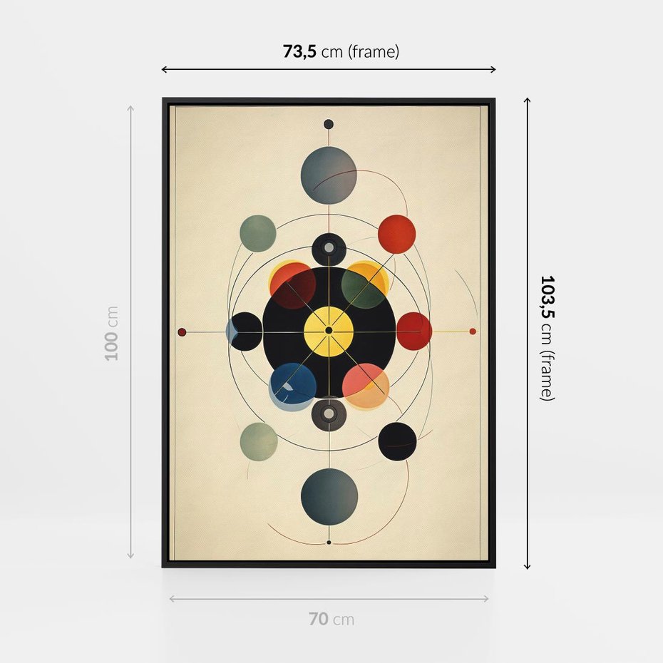 Obraz w ramie 70x100 - Bezgraniczny Taniec Światła - abstrakcyjna geometryczna kompozycja, koła linie - rama czarna