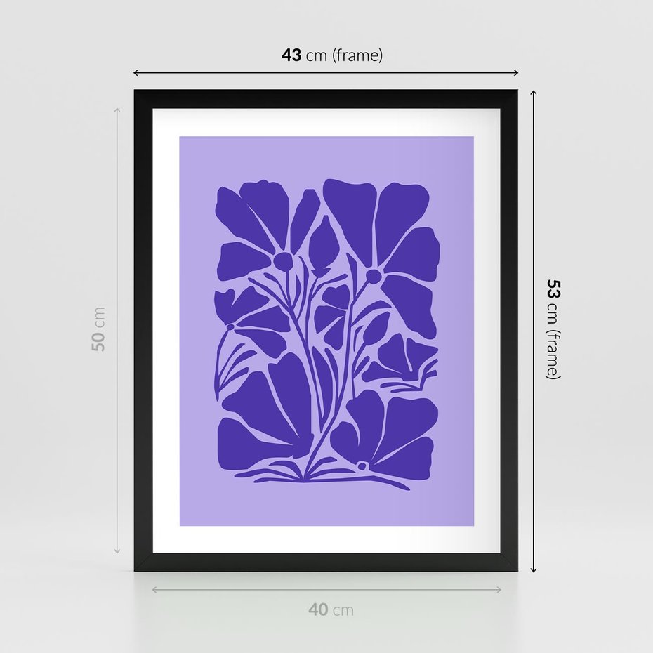 Plakat w ramie 40x50 - Migocące Boho Wibracje - kwiaty, energetyczne fioletowe tło - rama czarna
