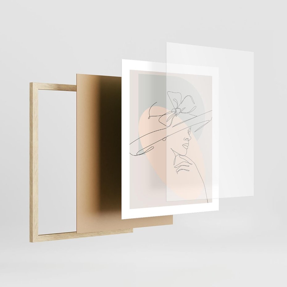 Plakat w ramie 40x50 - Twarz Kobiety w Pastelach - minimalistyczna grafika, pastelowe tłó - rama drewno