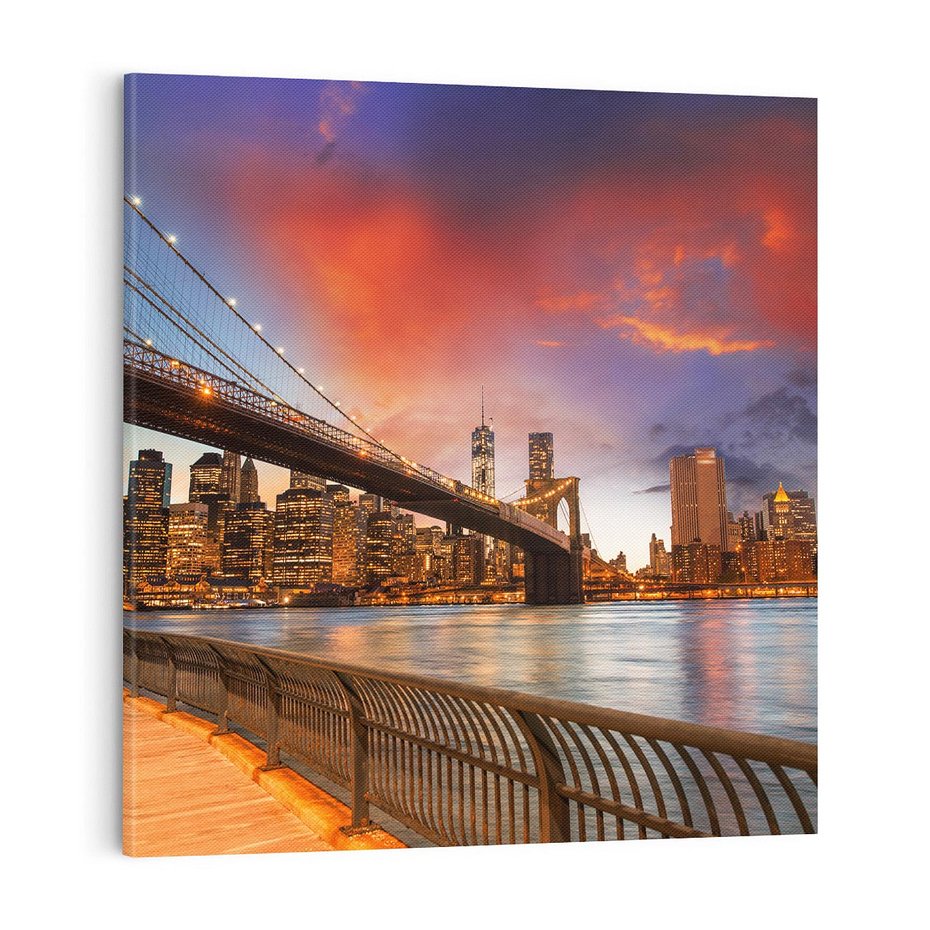 Obraz na płótnie 70x70 - Magia zachodu słońca nad mostem - zachód, słońca