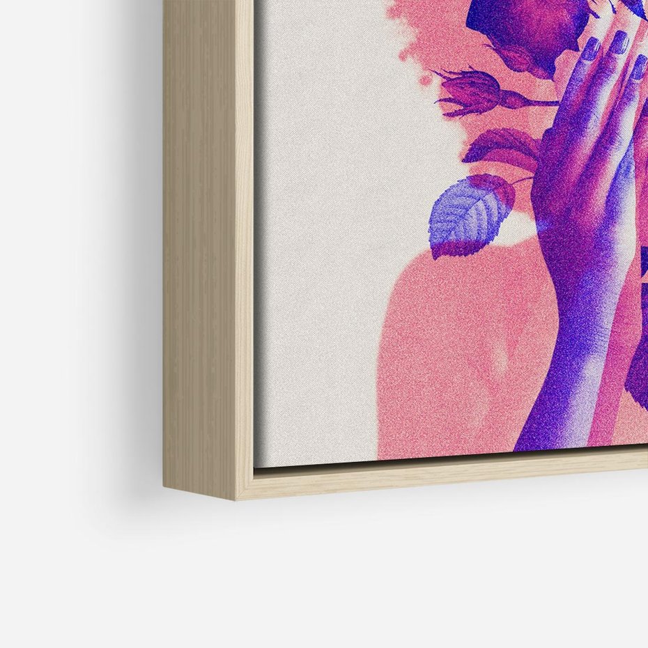 Obraz w ramie 50x50 - Kwiaty we Włosach - różowa postać, grafika - rama drewno