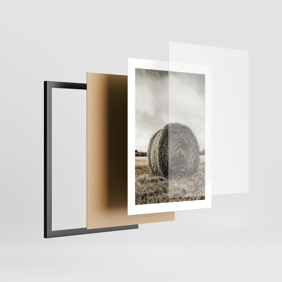 Plakat w ramie 30x40 - Siano w Sepii: Wiejska Tradycja - snopek siana, bela siana - rama czarna