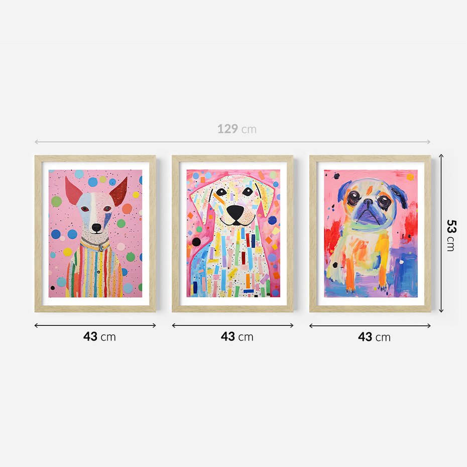 Zestaw obrazy w ramie 40x50 galeria - dla, dzieci, pieski, akwarela - rama drewno