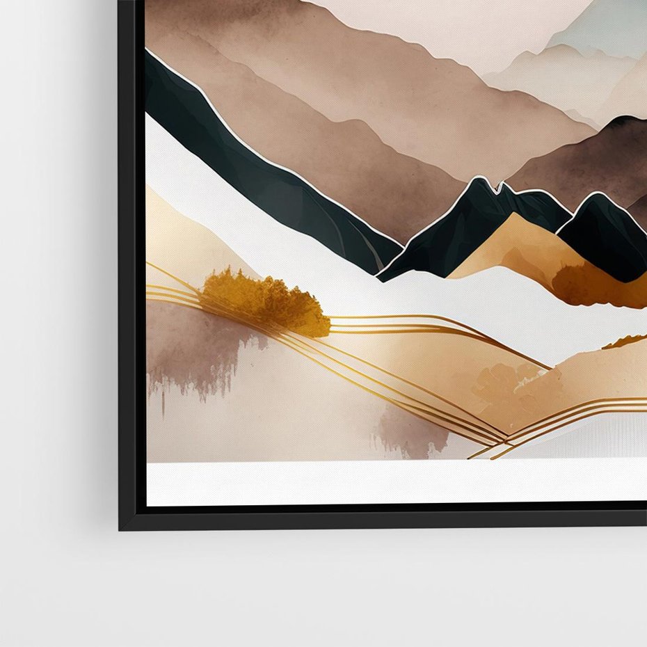 Obraz w ramie 50x50 - Góry Tonące w Pastelach - złote pastelowe góry, akwarela - rama czarna
