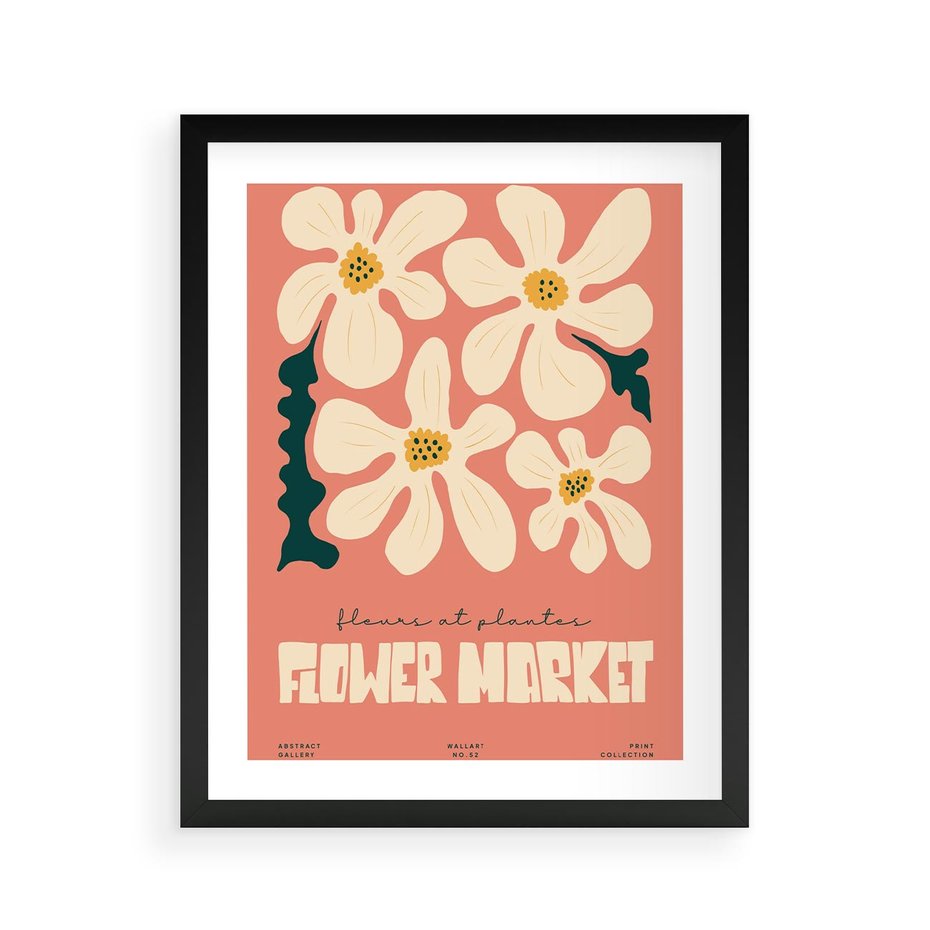 Plakat w ramie 40x50 - Szkicowane Kolorowe Uczucia - kwiatowa kompozycja, minimalizm - rama czarna