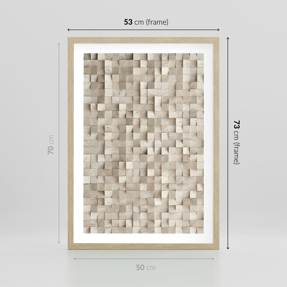 Plakat w ramie 50x70 - Geometryczne 3D: Abstrakcyjna Harmonia - geometryczne, 3D - rama drewno
