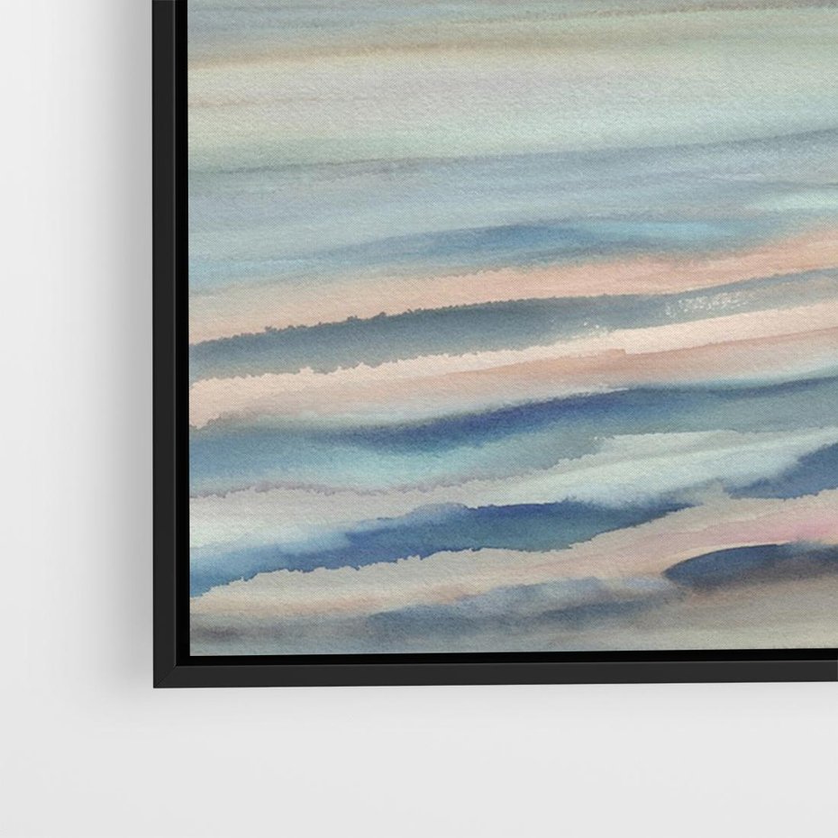 Obraz w ramie 70x50 - Witraże roziskrzonych myśli - akwarela, zamglony wschód słońca - rama czarna