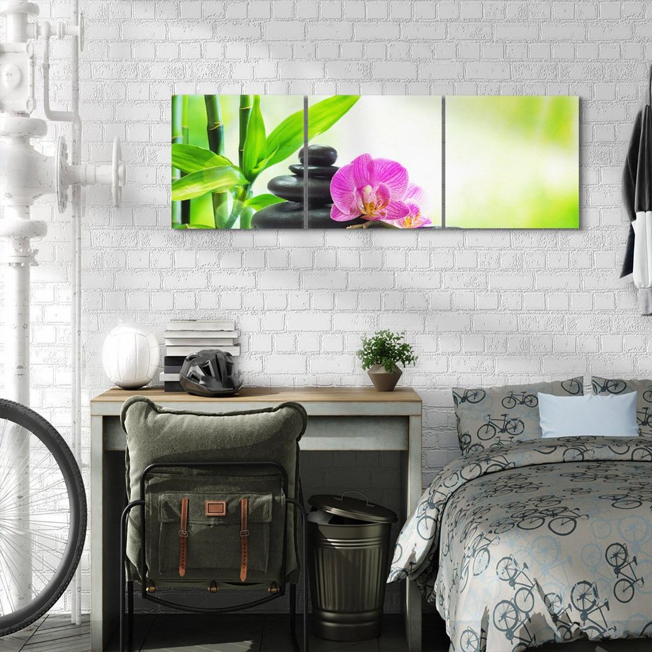 Obraz na płótnie 150x50 - Relaksujący świat SPA z kwiatami i bambusem - spa, kwiaty