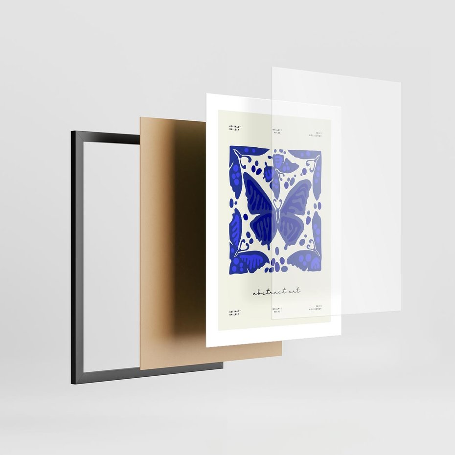 Plakat w ramie 30x40 - Wibracje Wnętrza - nowoczesny plakat, odcienie błękitu - rama czarna
