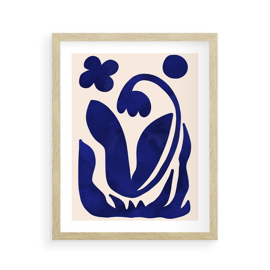 Plakat w ramie 40x50 - Bezgraniczne Echa Serca - abstrakcyjny obraz plakat, dziwne niebieskie kształty przypominają kwiat - rama drewno
