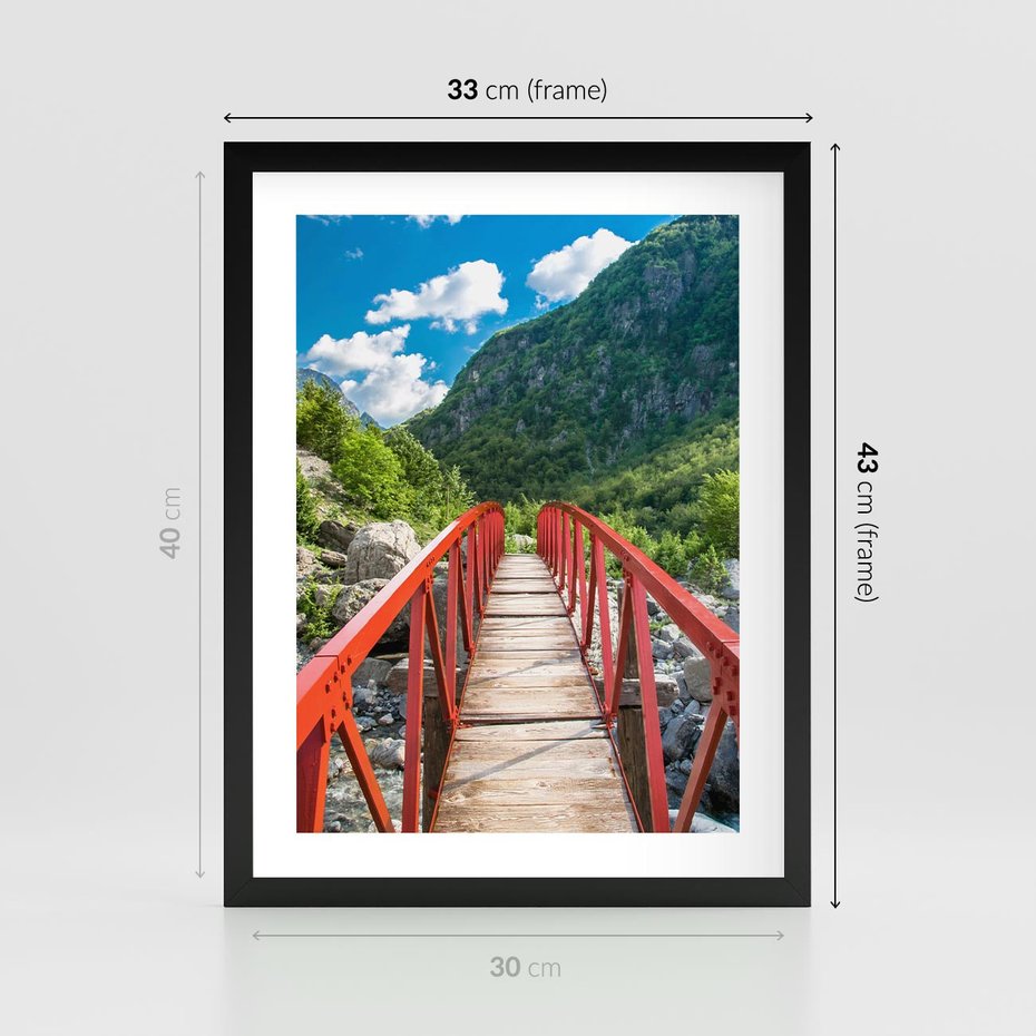 Plakat w ramie 30x40 - Most do przygody - góry, most - rama czarna