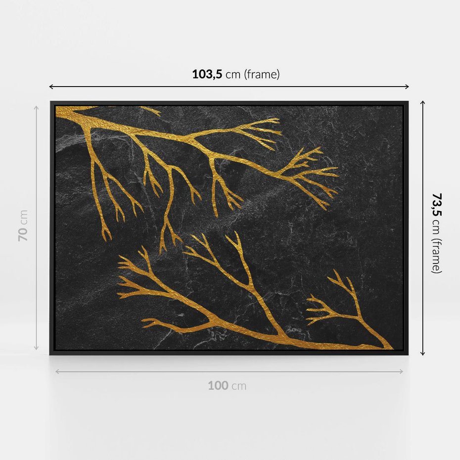 Obraz w ramie 100x70 - Marmurowe Drzewa Snu - złote gałęzie, drzewa - rama czarna