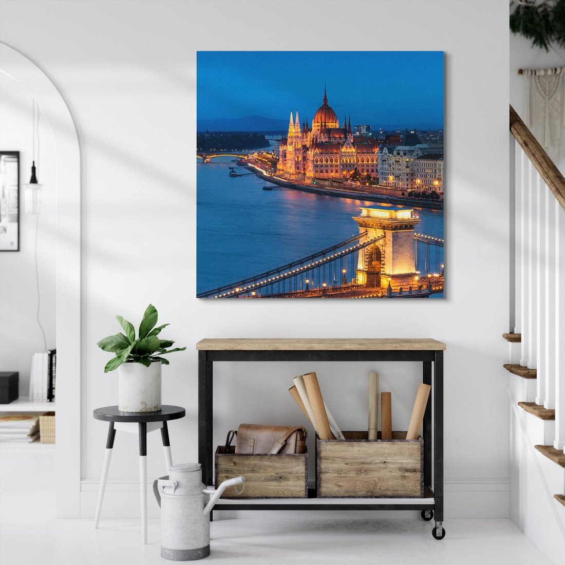 Obraz na płótnie 50x50 - Mostowe miasto nocą - miasto, most