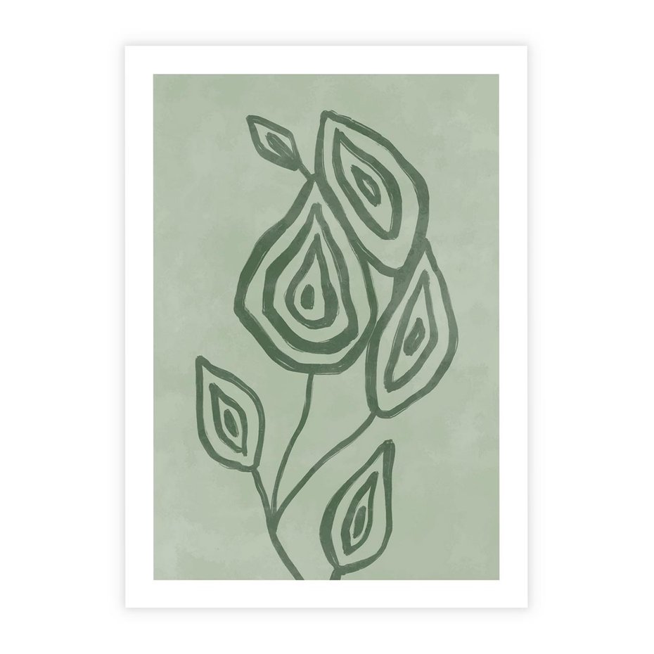 Plakat bez ramy 30x40 - Szmaragdowy Oddech - abstrakcyjne delikatne zielone linie, podobne do gałęzi kwiatów