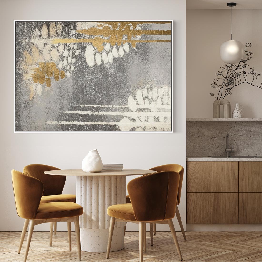 Obraz w ramie 100x70 - Malowane impresje zmysłów - abstrakcyjne plamy, linie - rama biała