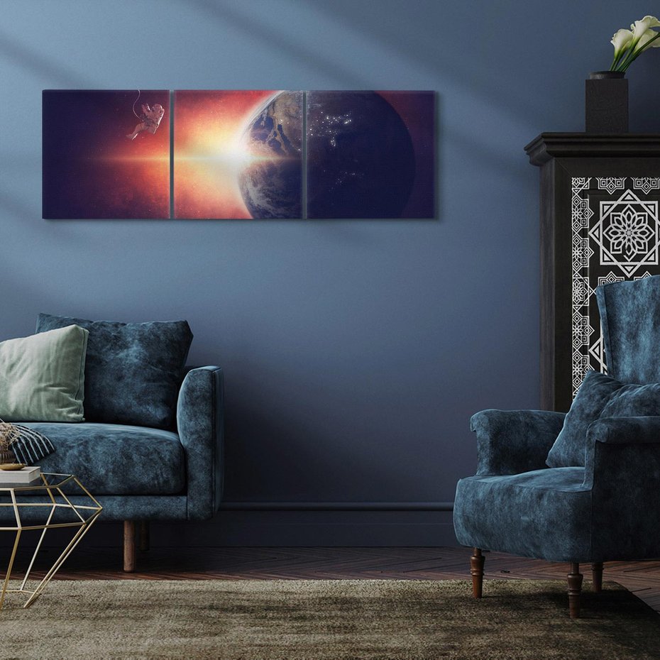 Obraz na płótnie 90x30 - Kosmiczne spotkanie: ziemia i słońce - kosmos, ziemia