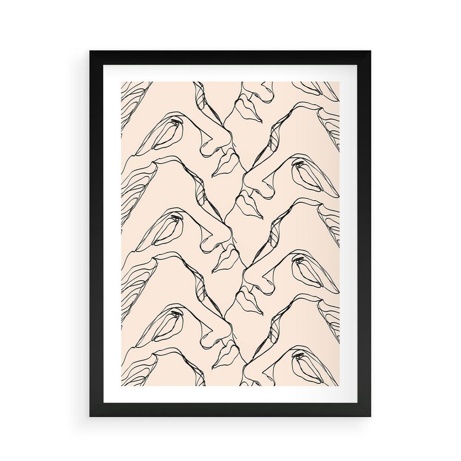 Plakat w ramie 50x70 - Grafika z Twarzami Greckiej Rzeźby - grafika, plakat - rama czarna