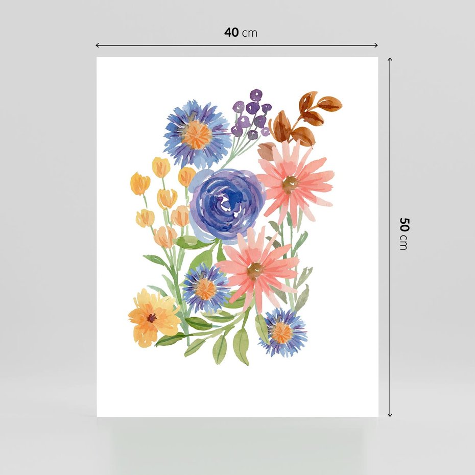 Plakat bez ramy 40x50 - Migocące Widoki Kwiatów - akwarelowe polne kwiaty, minimalistyczny plakat