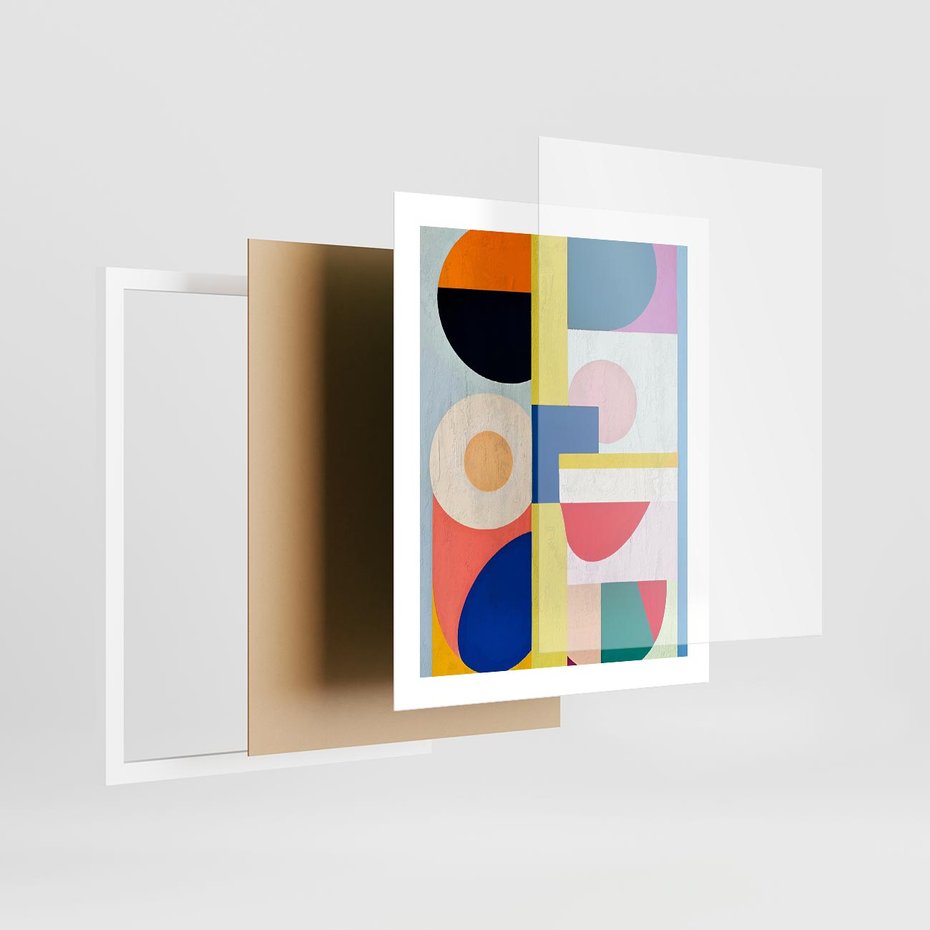 Plakat w ramie 40x50 - Harmonia Kolorowych Impulsów - abstrakcyjne geometryczne kształty, olejny obraz - rama biała