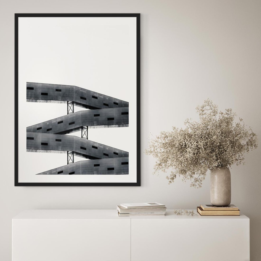 Plakat w ramie 50x70 - Monochromatyczna Sztuka Nowoczesnych Budynków - architektura, nowoczesne formy - rama czarna