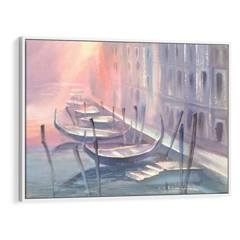 Obraz w ramie 120x80 - Romantyczne Zachody - akwarelowy rysunek, stonowane pastelowe kolory - rama biała