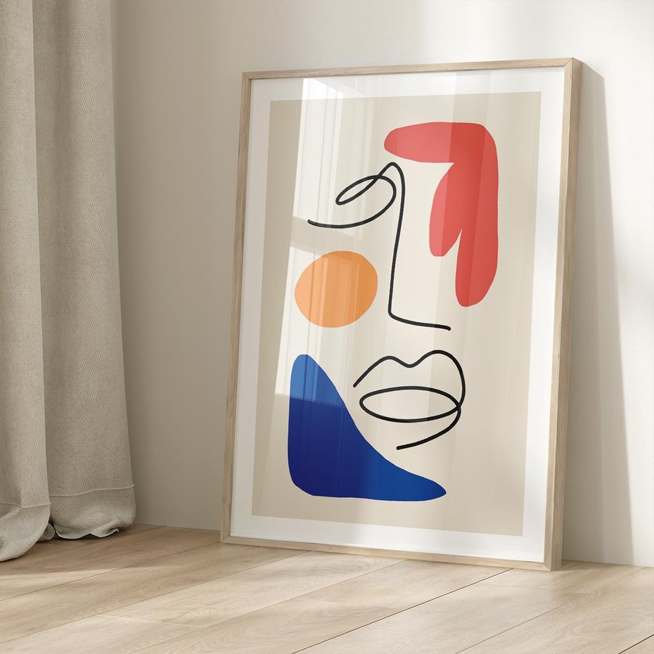 Plakat w ramie 30x40 - Rozbijające Granice Kształtów - abstrakcyjny obraz, przypomina twarz - rama drewno