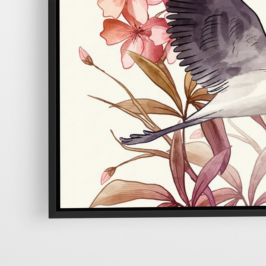 Obraz w ramie 70x100 - Szept Japonii - japońska sztuka, ptak - rama czarna