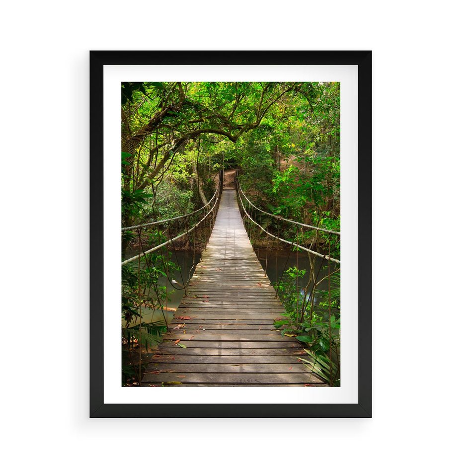 Plakat w ramie 50x70 - Przez Dżunglę - most, linowy - rama czarna