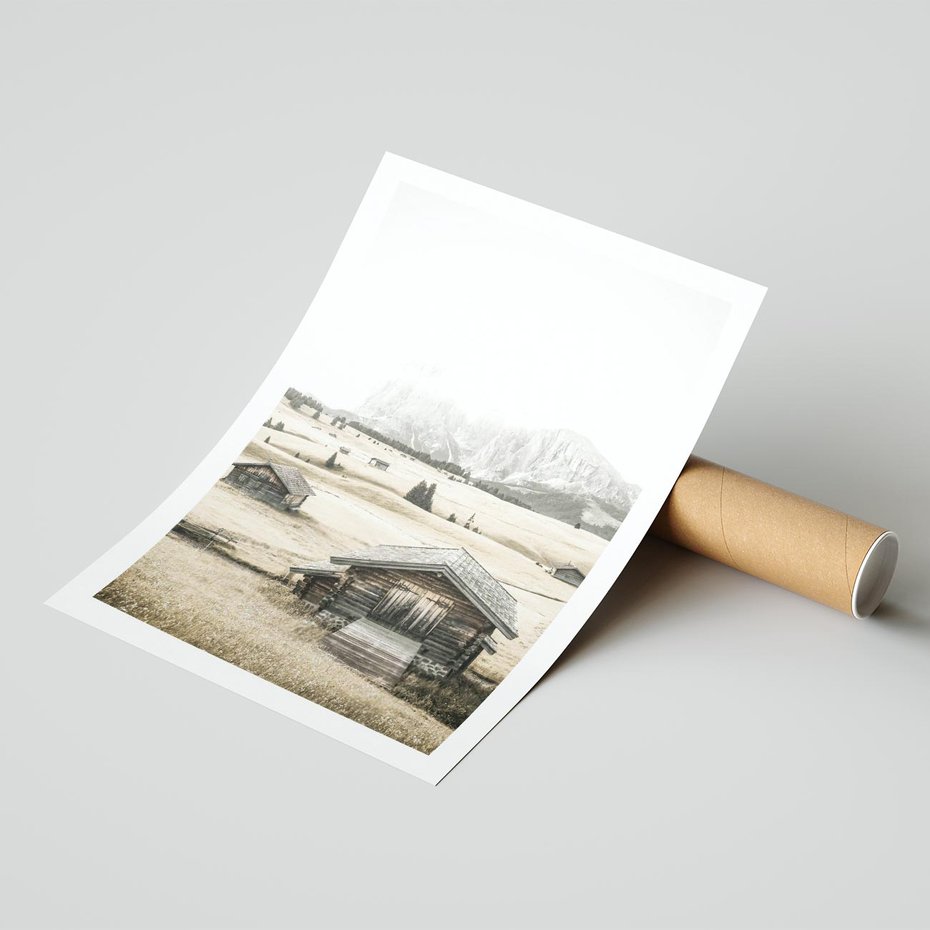 Plakat bez ramy 21x30 - Chatka w Górskiej Sepii - domek w górach, chatka