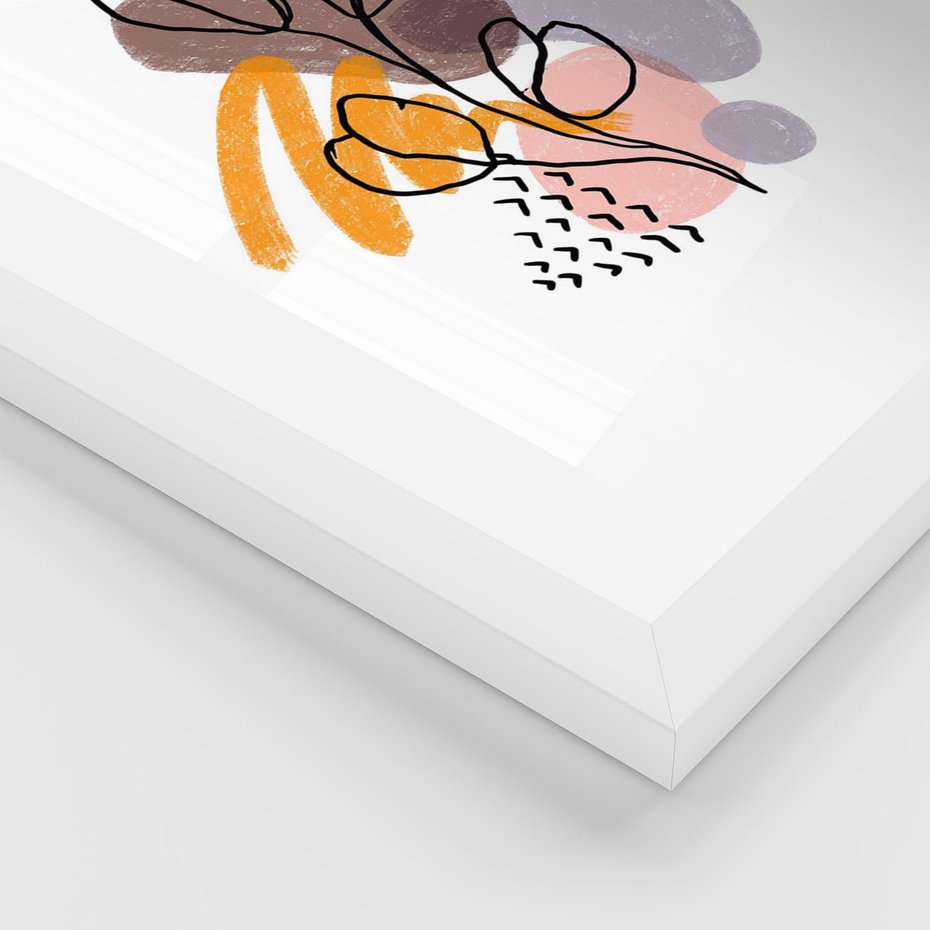 Plakat w ramie 50x70 - Bezgraniczne Widzenia - abstrakcyjna sztuka, liść gałązka - rama biała