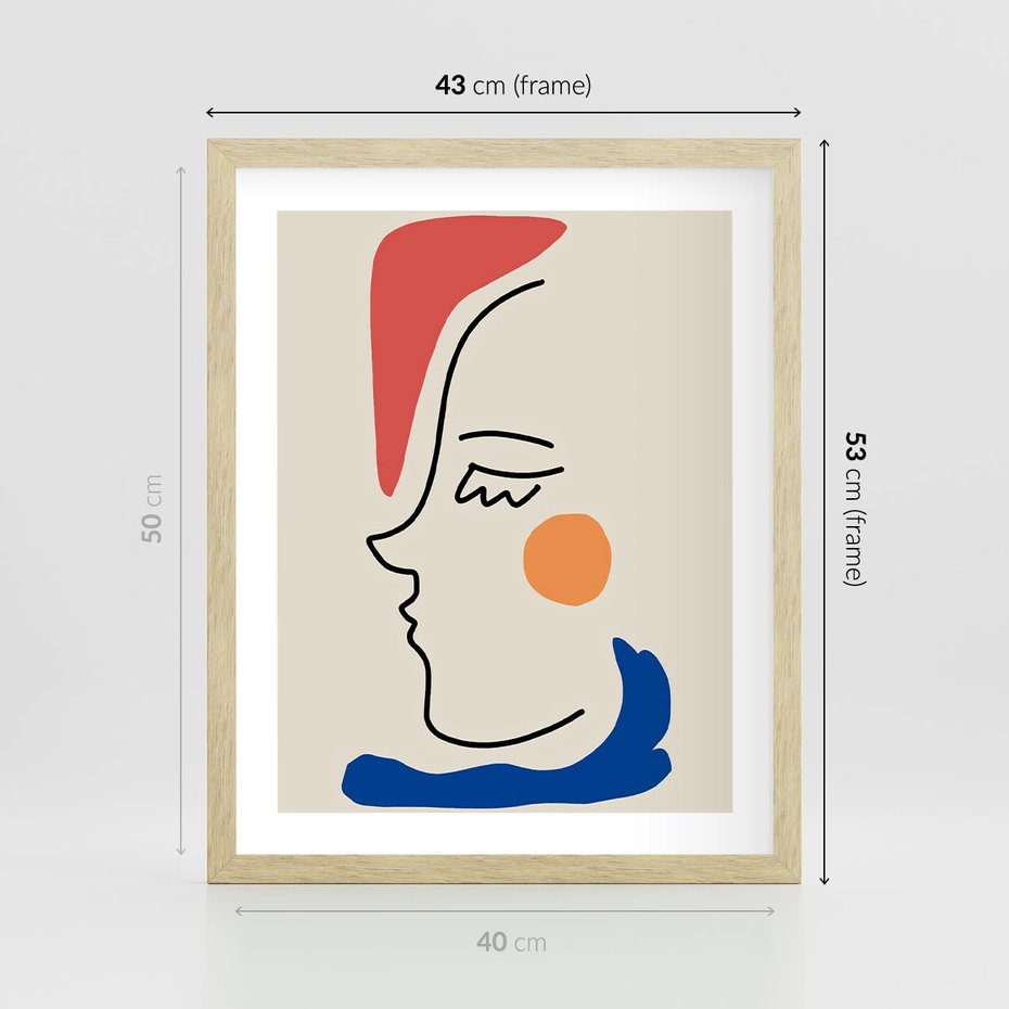 Plakat w ramie 40x50 - Impresje Kształtów - abstrakcyjny obraz, przypomina twarz - rama drewno