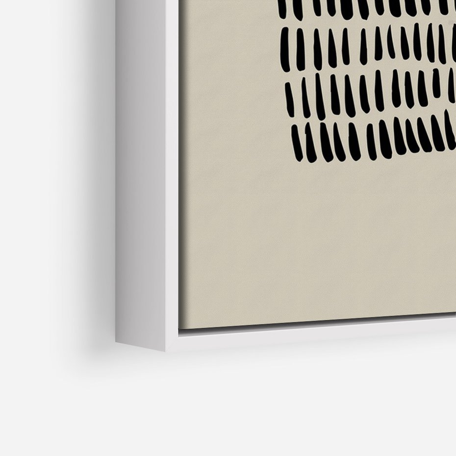 Obraz w ramie 50x70 - Energetyczne Pulsacje Nowości - boho plakat, czarne kropki kreski - rama biała