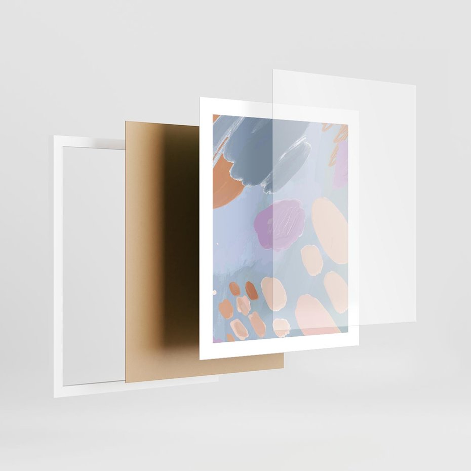 Plakat w ramie 40x50 - Migocące Pastelowe Spektrum - abstrakcyjne akwarelowe plamy, pastele - rama biała