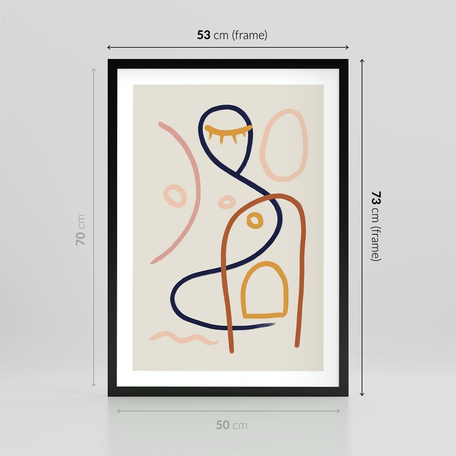 Plakat w ramie 50x70 - Mgnienie Oka - abstrakcja w stylu picasso, beżowe tło - rama czarna
