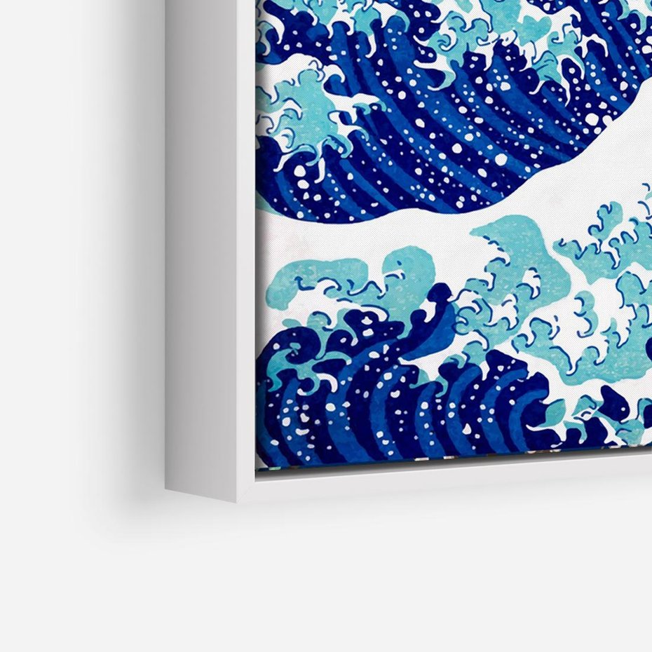 Obraz w ramie 100x70 - Fala Japandi - wielka fala w Kaganawie, obraz Hokusai - rama biała