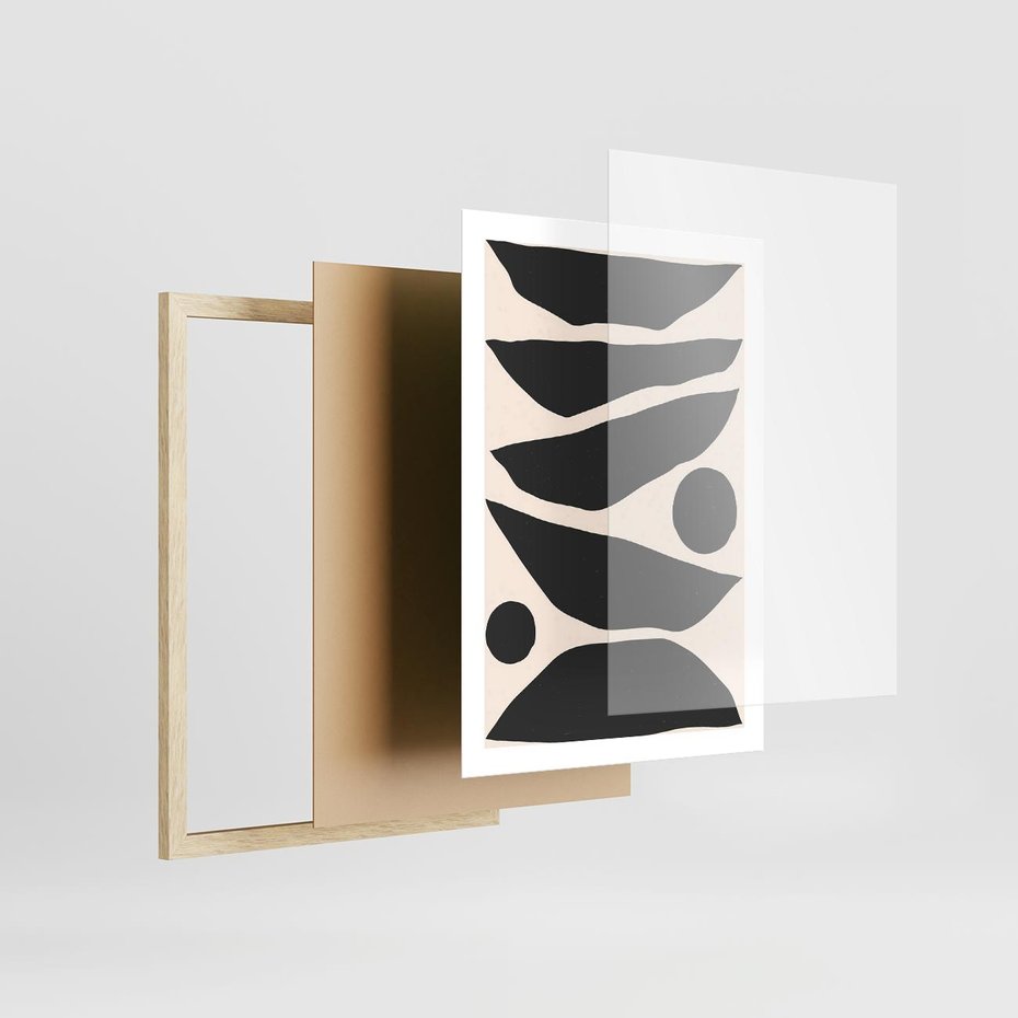 Plakat w ramie 50x70 - Modernistyczna Abstrakcja w Czerni i Bieli - abstrakcja, czarno biała grafika - rama drewno