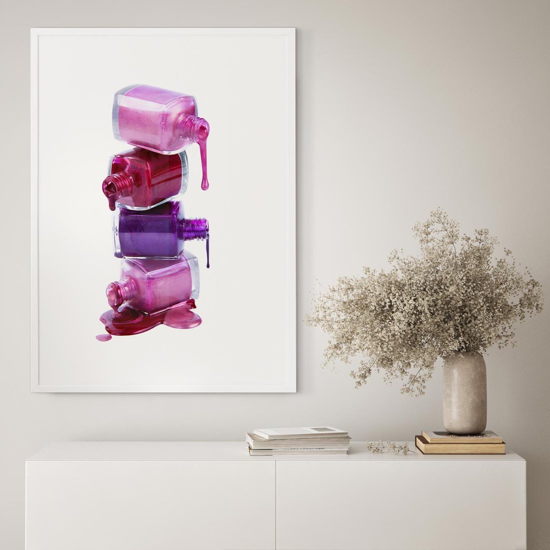 Plakat w ramie 40x50 - Kolorowe Paznokcie - lakiery, do paznokci - rama biała